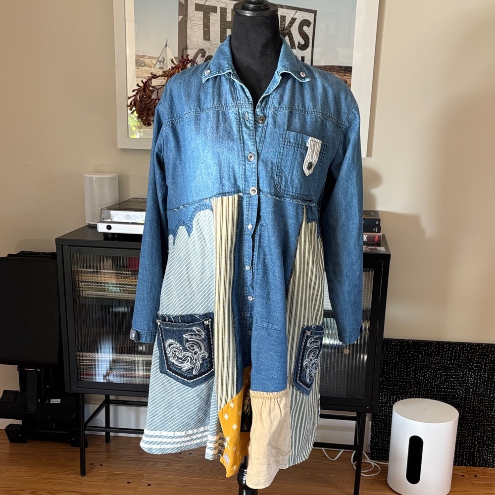 Patchwork Denim Jacket/dress with Mixed Patterns